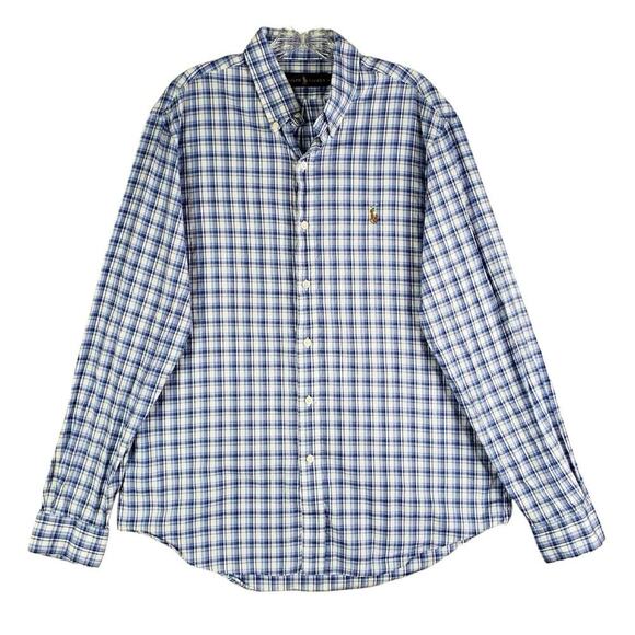 Polo Ralph Lauren Shirt Oxford Button Down Mens Size Large L LS Blue Plaid - Picture 2 of 9